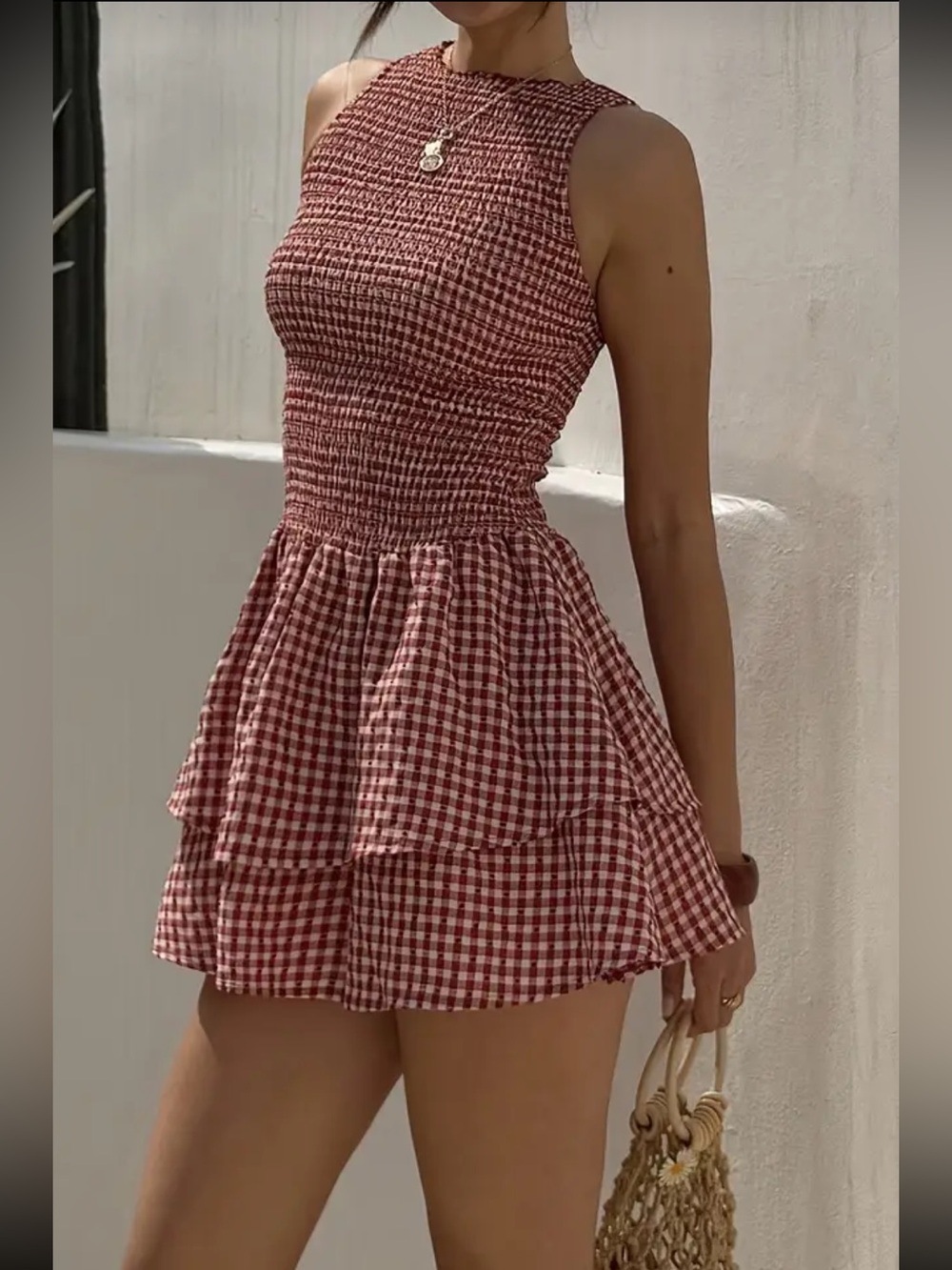Affordable Fashion Finds Red Gingham Smocked Mini Dress - Picture 4 of 7